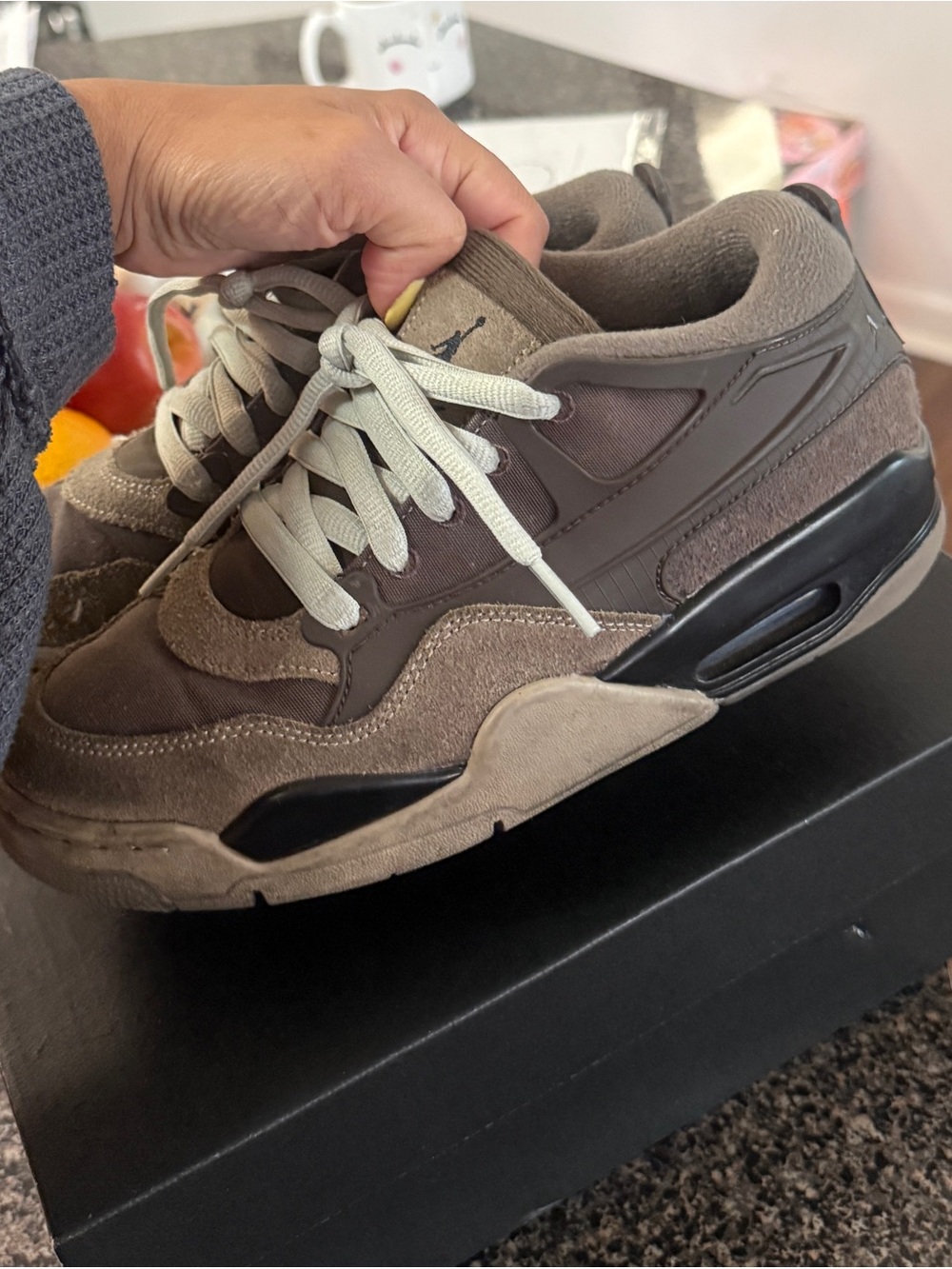 Air Jordan 4 Kids Low-Top Sneakers in Taupe, Brown and Black